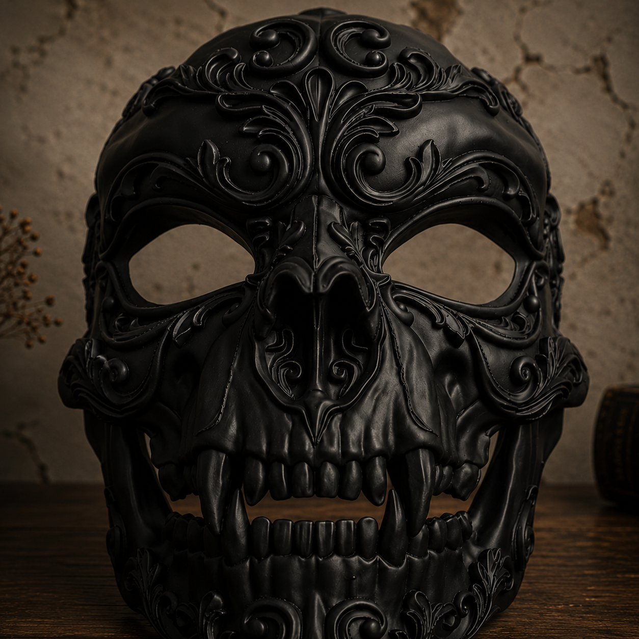 The Crimson Revenant — Vampire Skull Mask, Halloween Masquerade, Hand-Painted