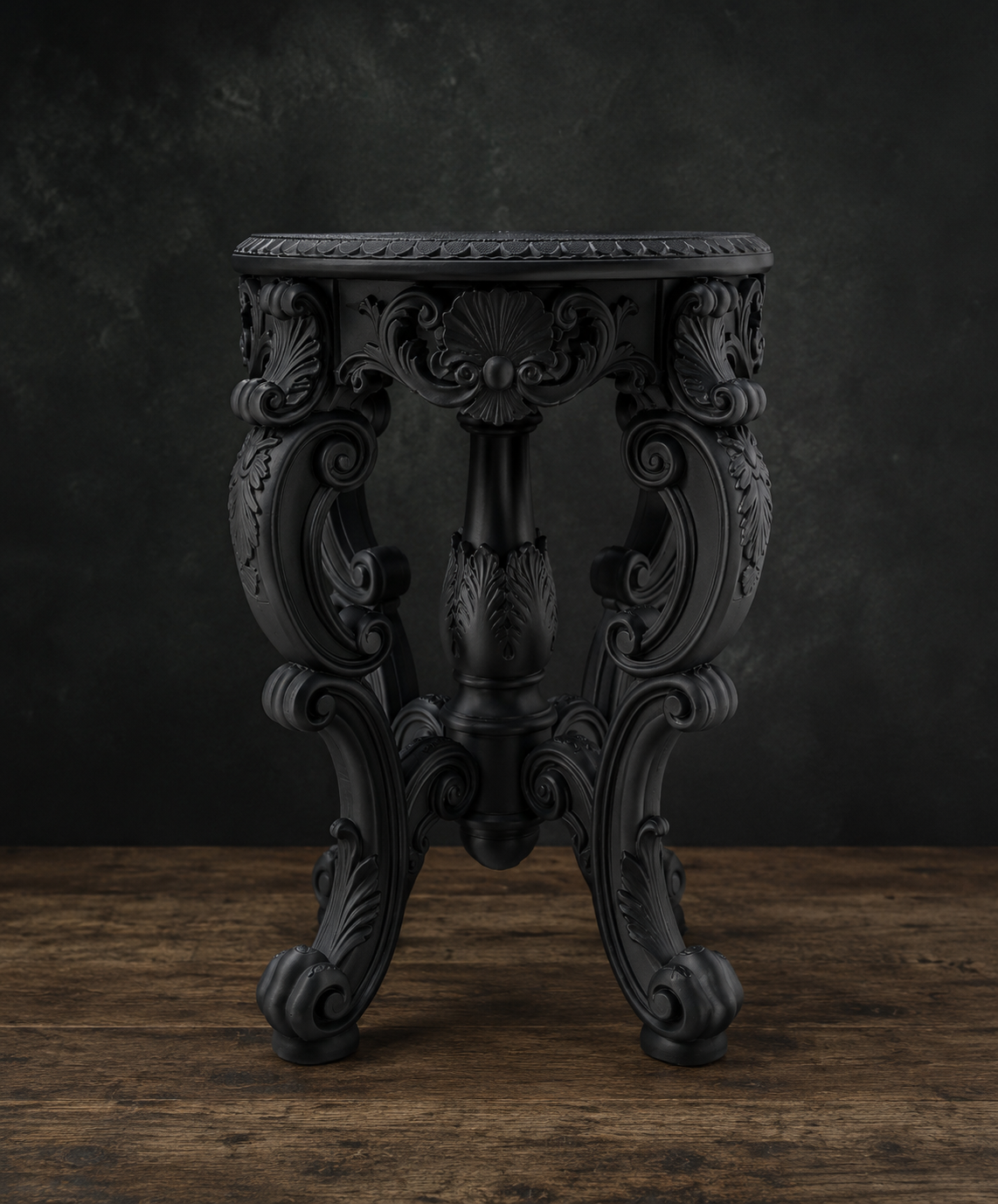 The Ebony Garden — Floor Plant Stand, Tall Baroque Gothic Pedestal, Hand-Painted