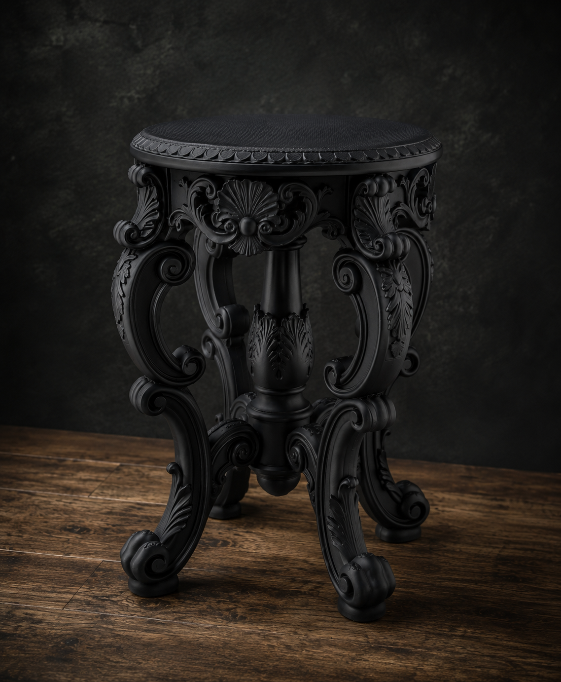The Ebony Garden — Floor Plant Stand, Tall Baroque Gothic Pedestal, Hand-Painted