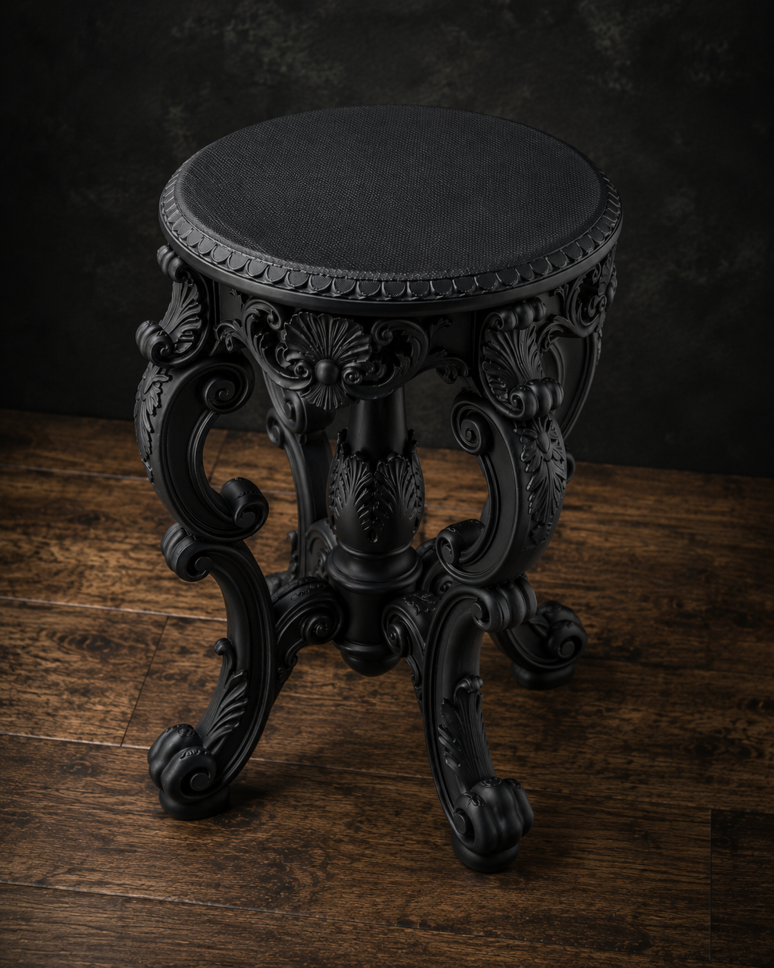 The Ebony Garden — Floor Plant Stand, Tall Baroque Gothic Pedestal, Hand-Painted