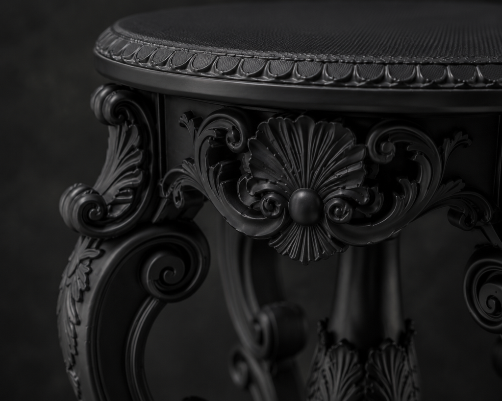 The Ebony Garden — Floor Plant Stand, Tall Baroque Gothic Pedestal, Hand-Painted