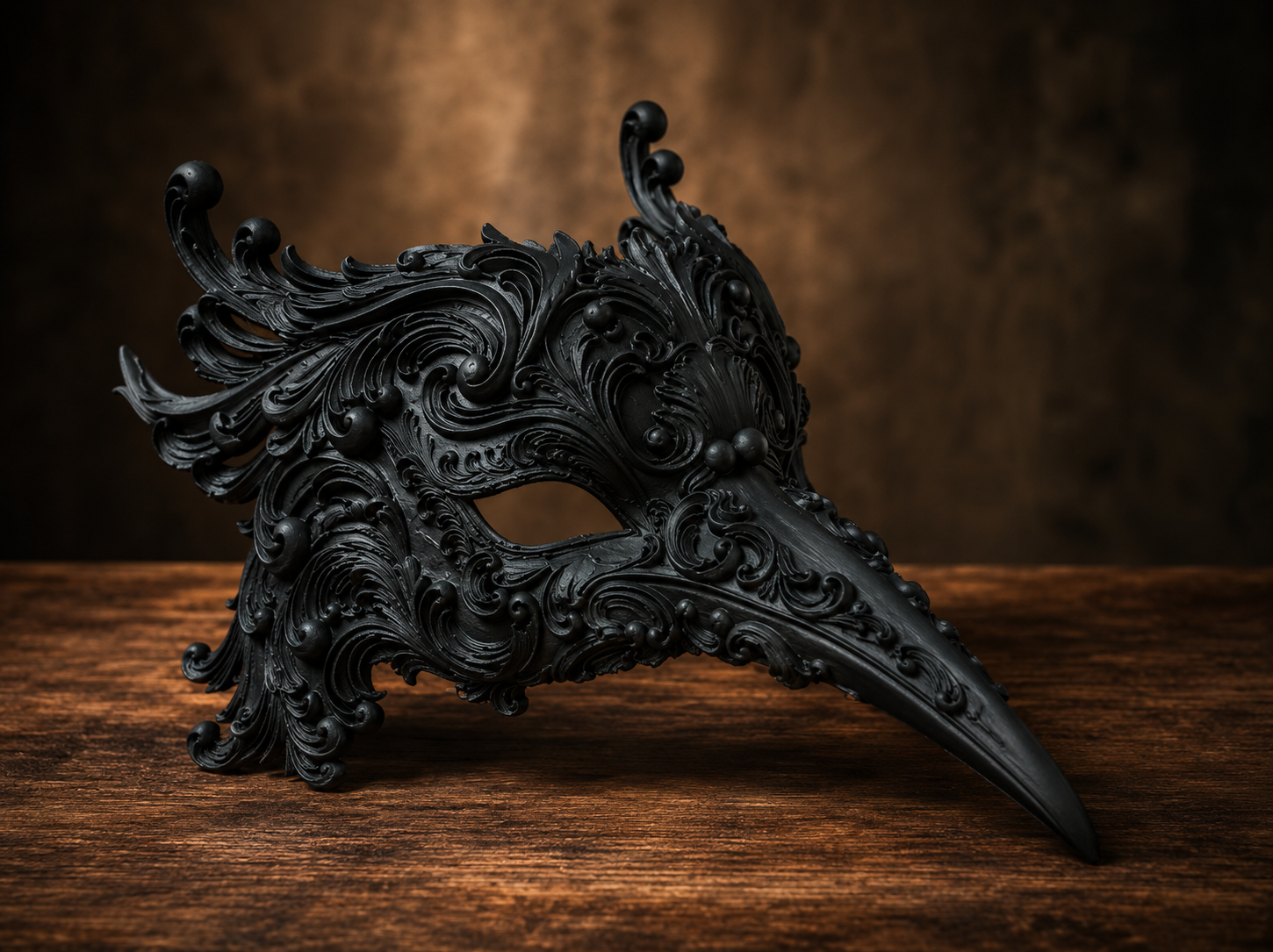 The Ebony Flight — Bird Masquerade Mask, Baroque Beak Mask, Hand-Painted