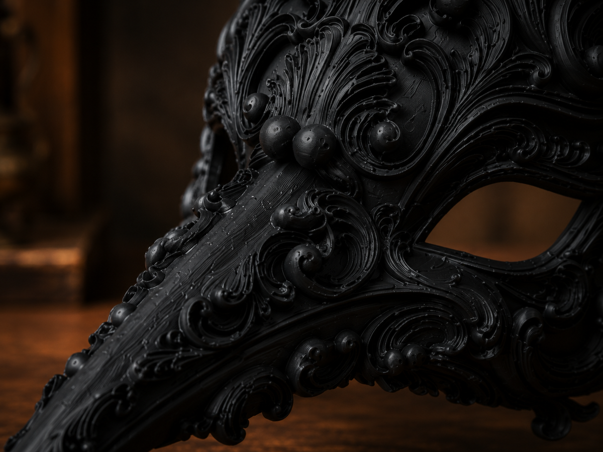 The Ebony Flight — Bird Masquerade Mask, Baroque Beak Mask, Hand-Painted