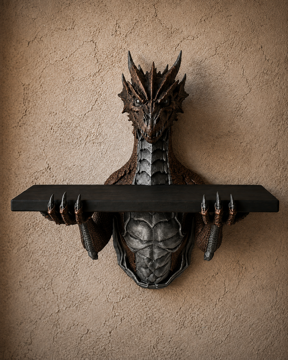 The Grimoire Guardian — Dragon Wall Shelf, Gothic Book & Crystal Shelf, Hand-Painted