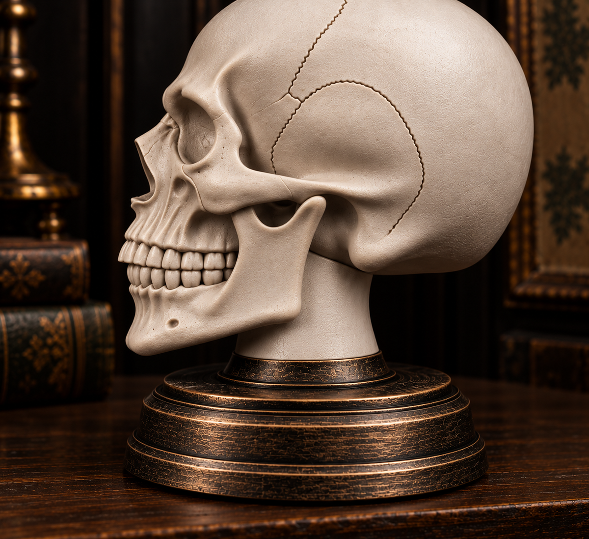 The Anatomist's Study — Skull Bust with Display Stand, Dark Academia Curiosity Display