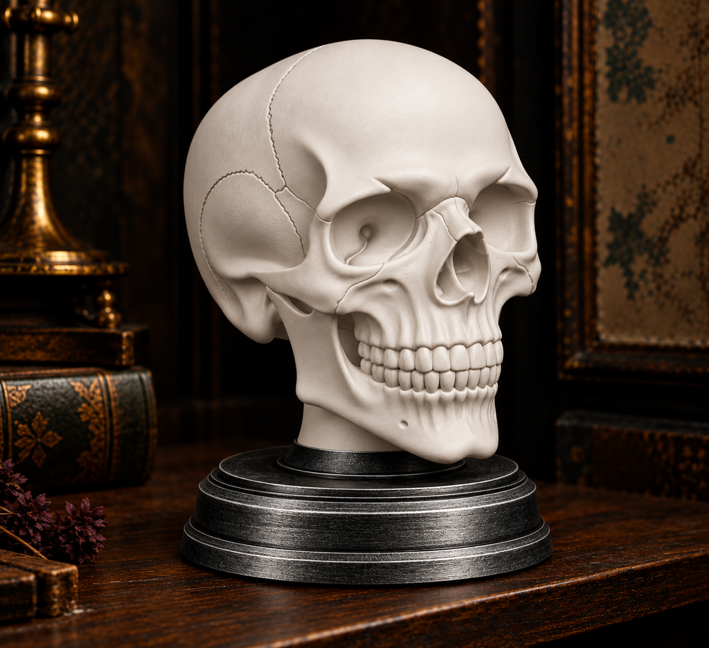 The Anatomist's Study — Skull Bust with Display Stand, Dark Academia Curiosity Display