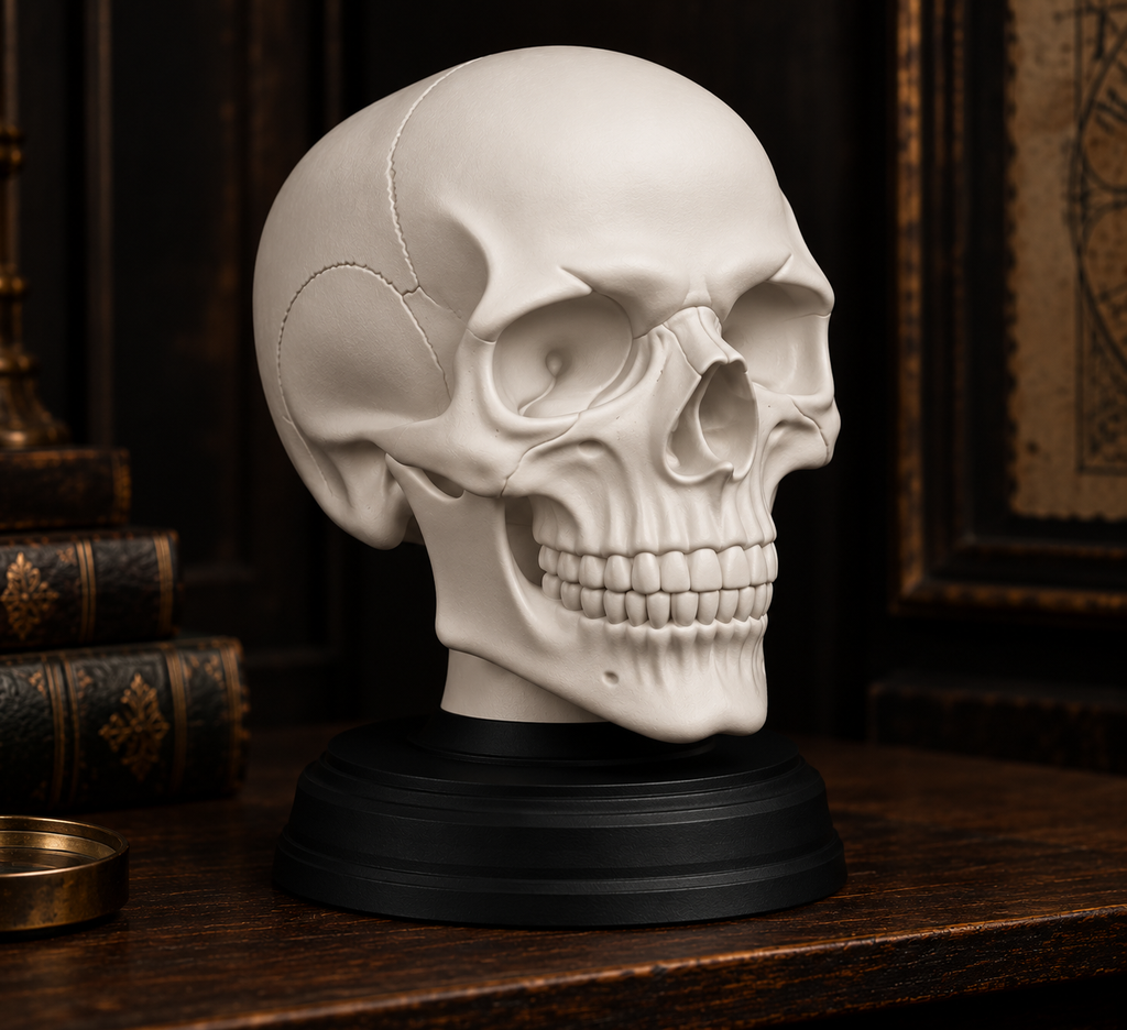 The Anatomist's Study — Skull Bust with Display Stand, Dark Academia Curiosity Display