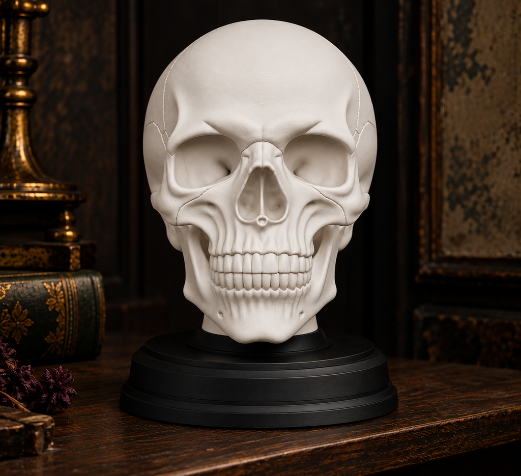 The Anatomist's Study — Skull Bust with Display Stand, Dark Academia Curiosity Display