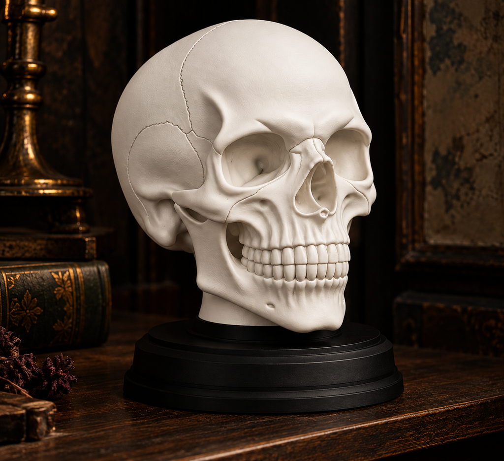 The Anatomist's Study — Skull Bust with Display Stand, Dark Academia Curiosity Display