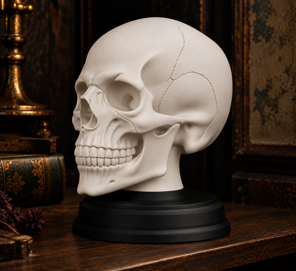 The Anatomist's Study — Skull Bust with Display Stand, Dark Academia Curiosity Display