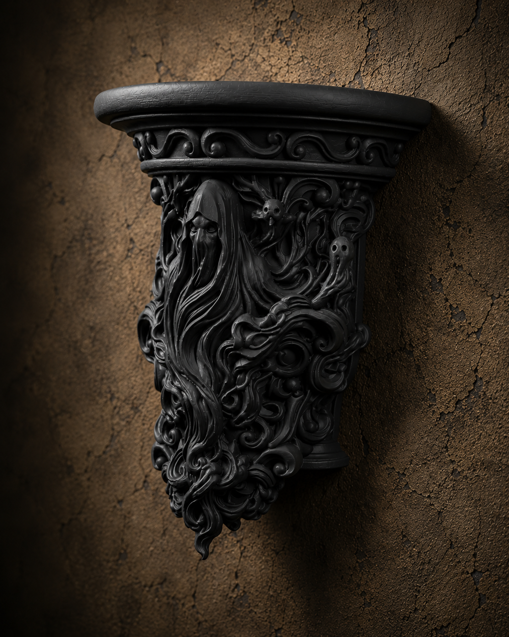 The Restless Spirit — Ghost Wall Shelf, Gothic Halloween Decor, Hand-Painted