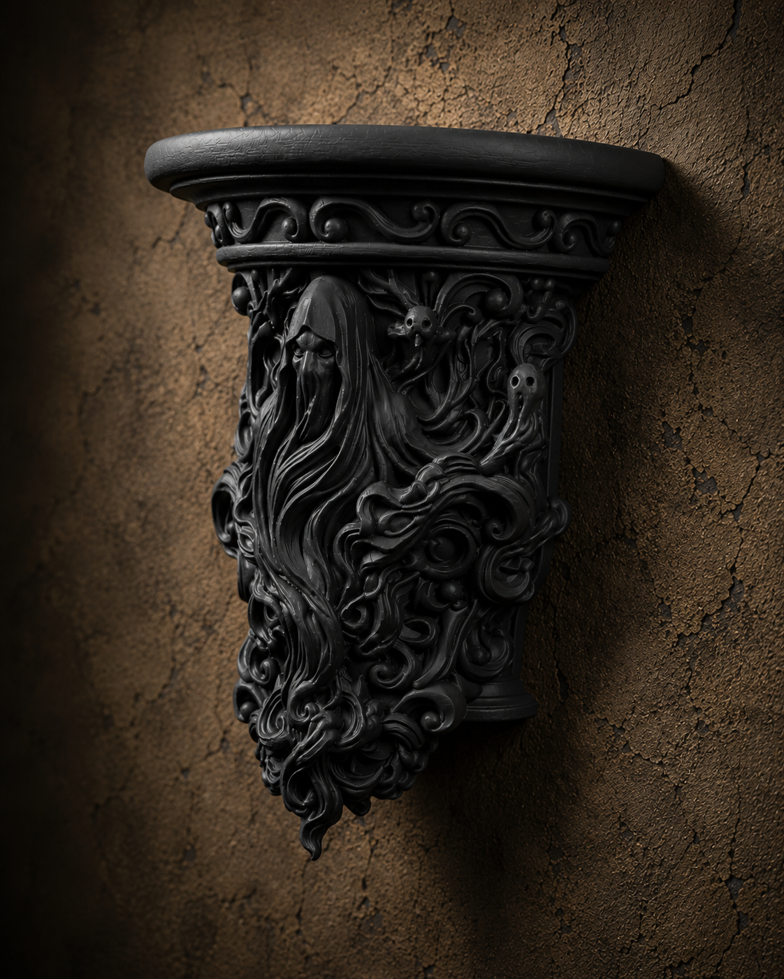The Restless Spirit — Ghost Wall Shelf, Gothic Halloween Decor, Hand-Painted