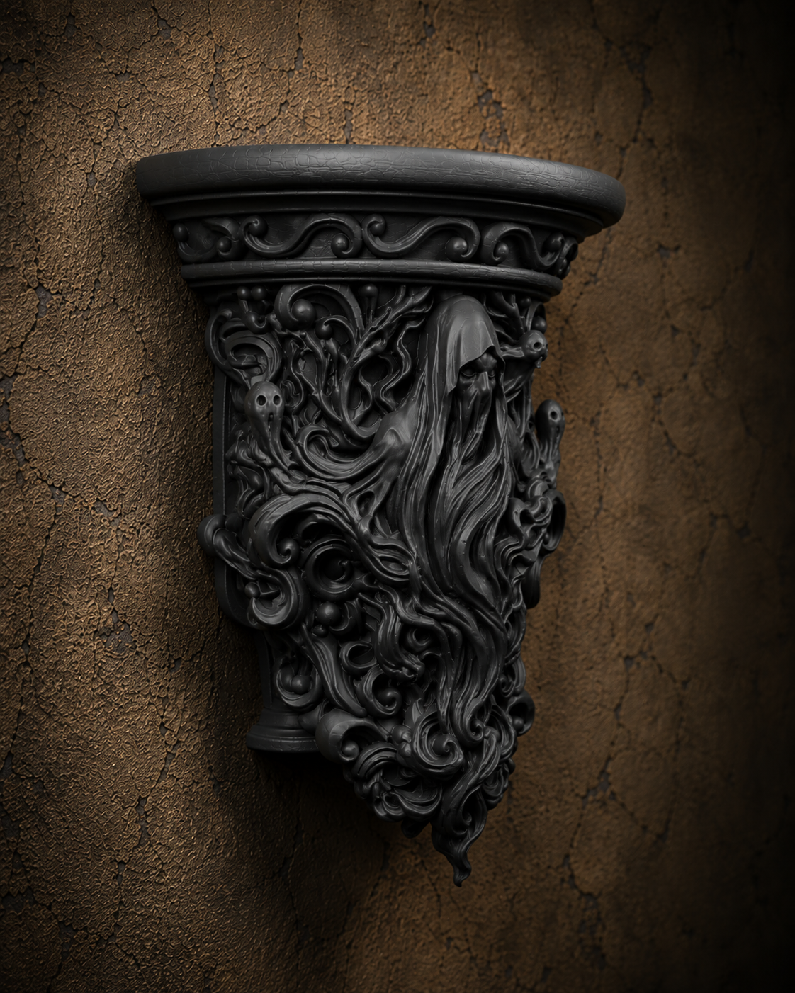 The Restless Spirit — Ghost Wall Shelf, Gothic Halloween Decor, Hand-Painted