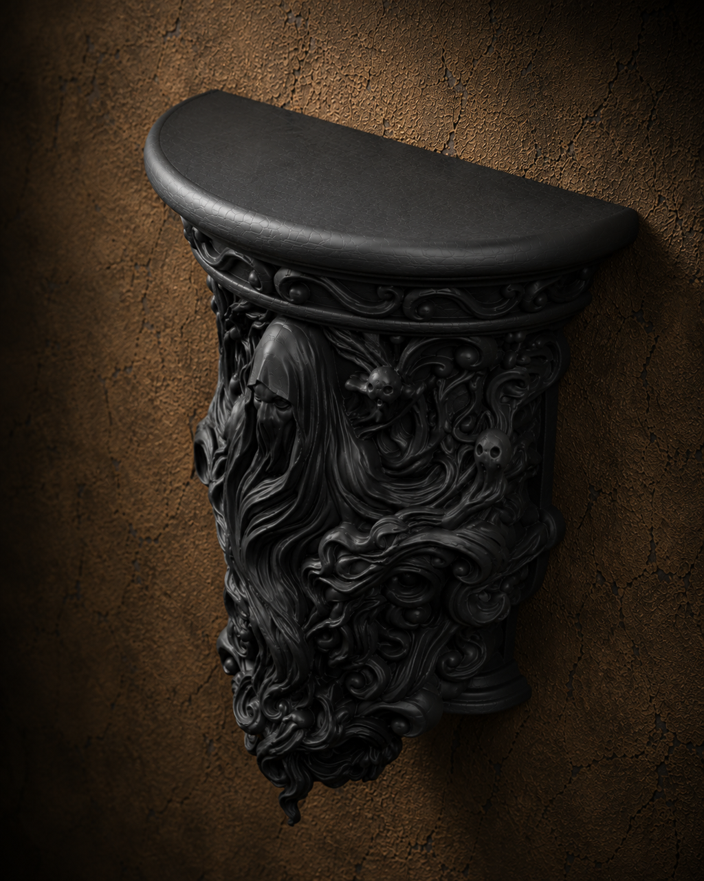 The Restless Spirit — Ghost Wall Shelf, Gothic Halloween Decor, Hand-Painted