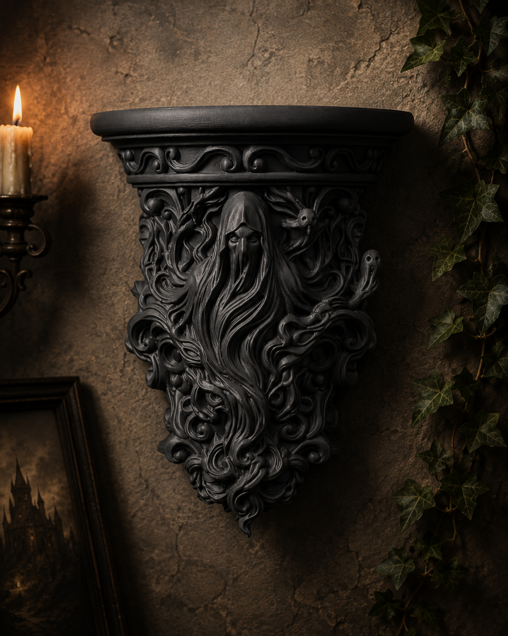 The Restless Spirit — Ghost Wall Shelf, Gothic Halloween Decor, Hand-Painted