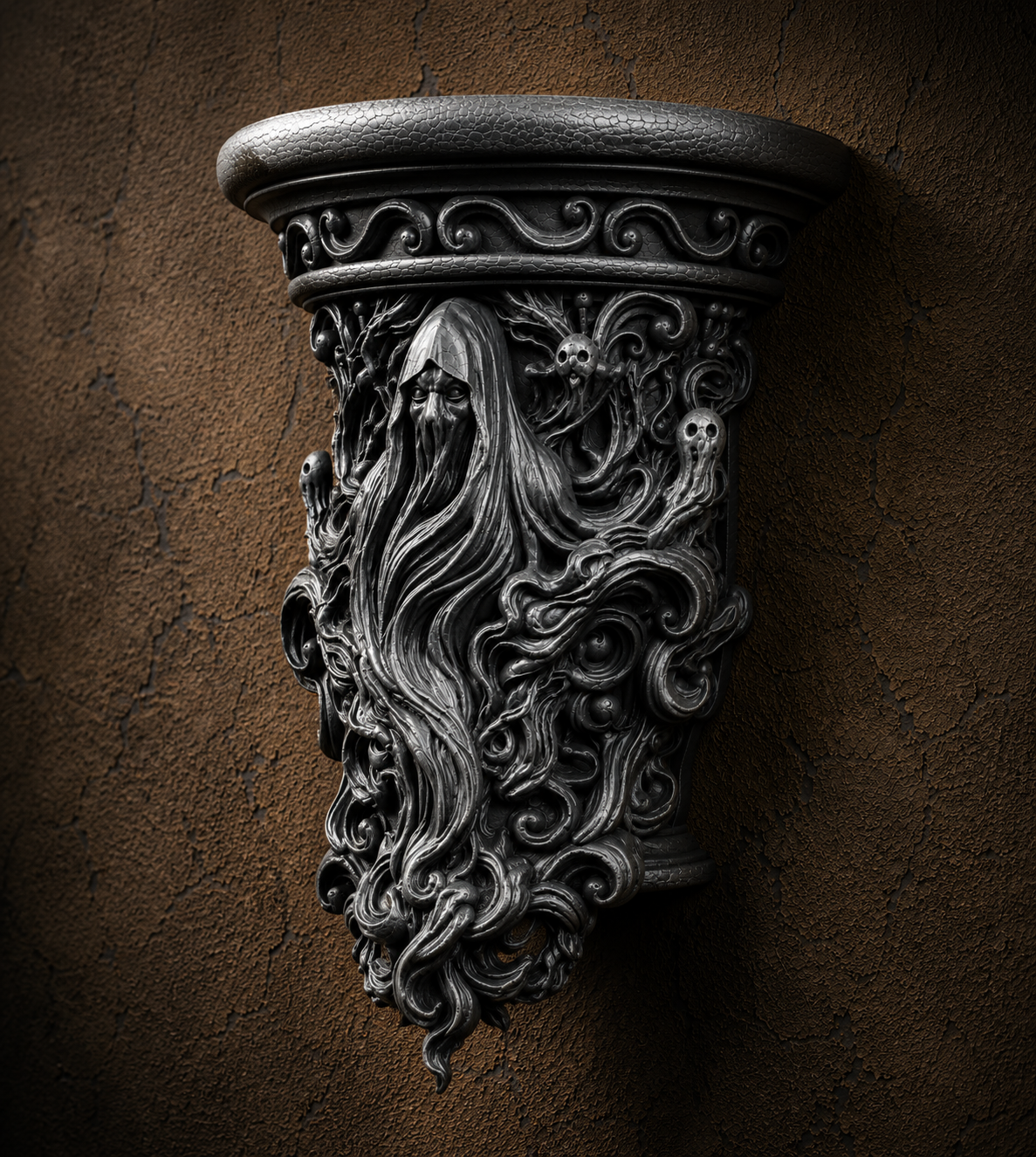 The Restless Spirit — Ghost Wall Shelf, Gothic Halloween Decor, Hand-Painted