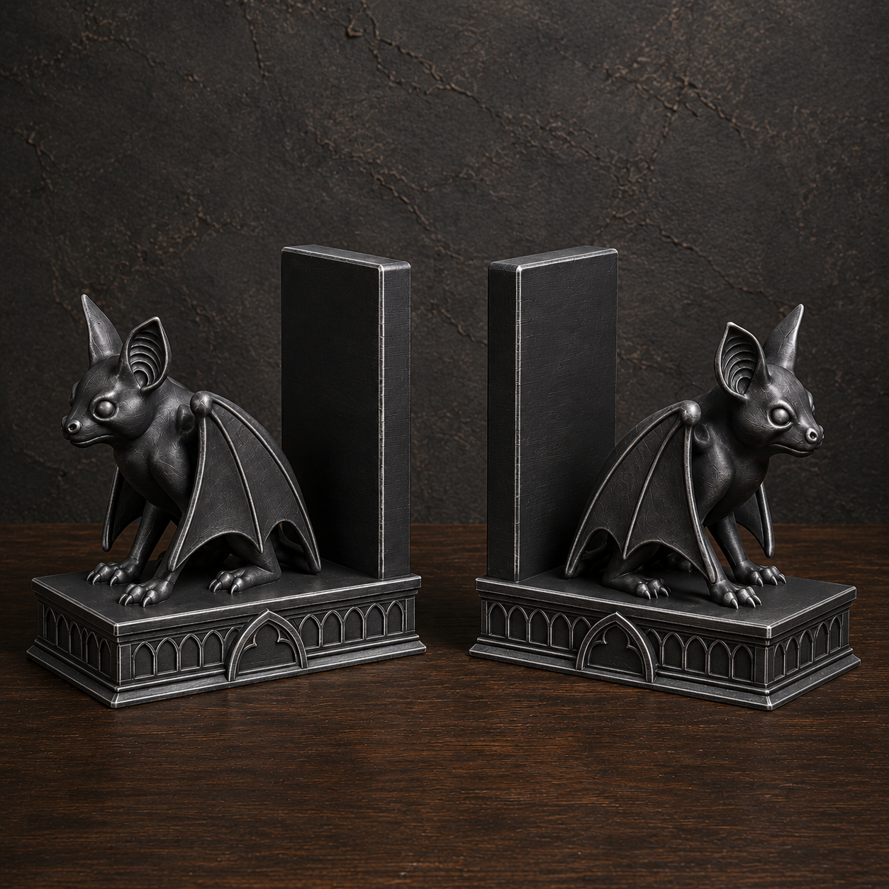 The Belfry Guard — Gothic Bat Bookend, Dark Academia Bookshelf Decor