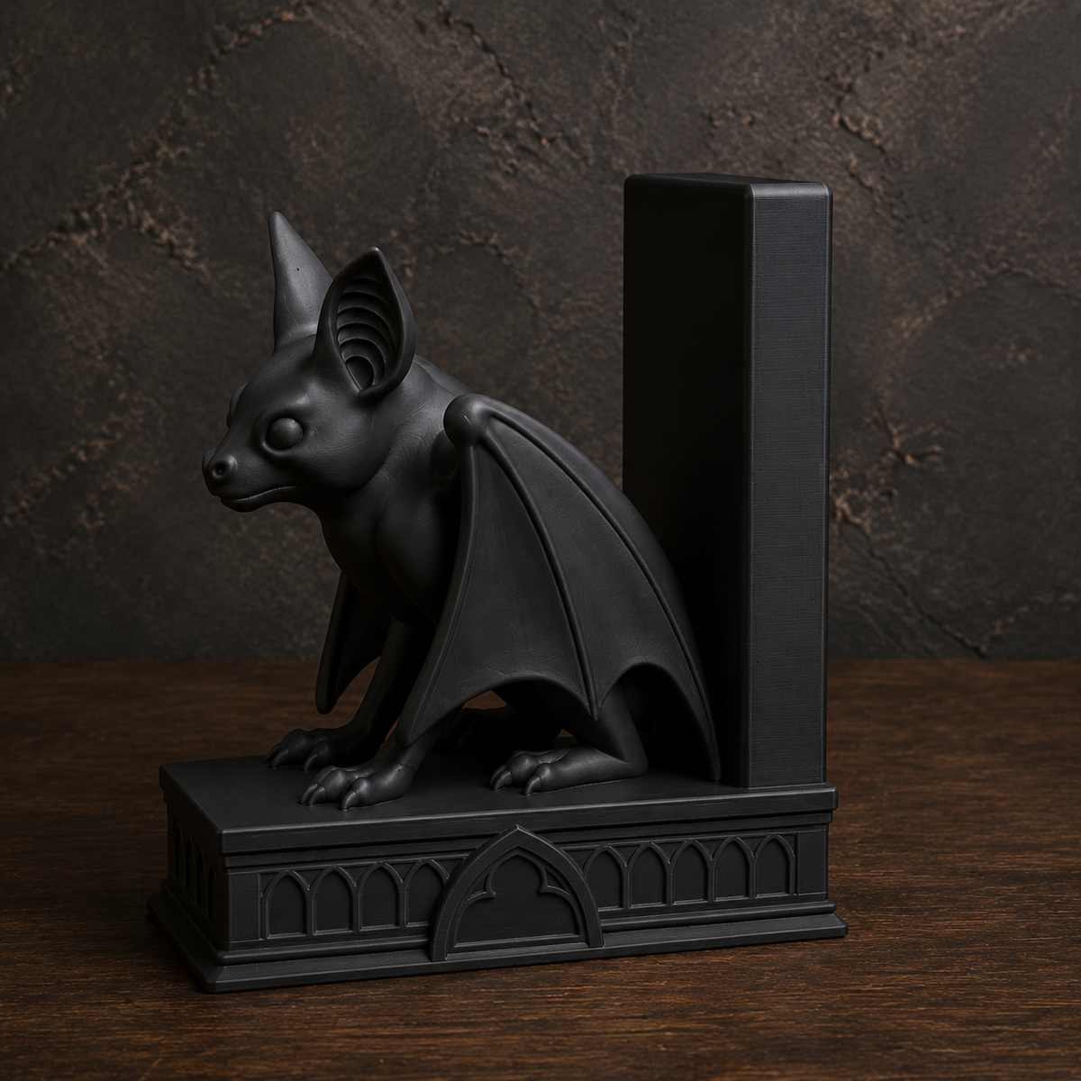 The Belfry Guard — Gothic Bat Bookend, Dark Academia Bookshelf Decor