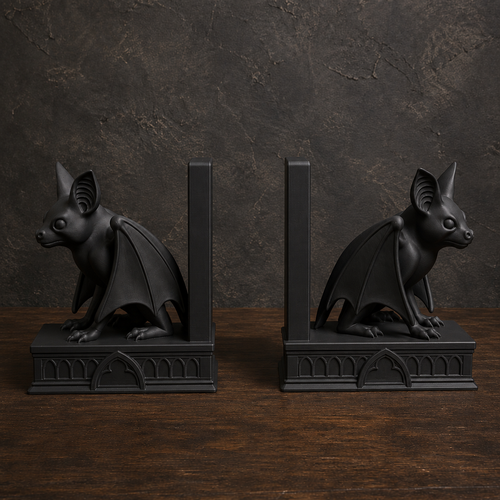 The Belfry Guard — Gothic Bat Bookend, Dark Academia Bookshelf Decor