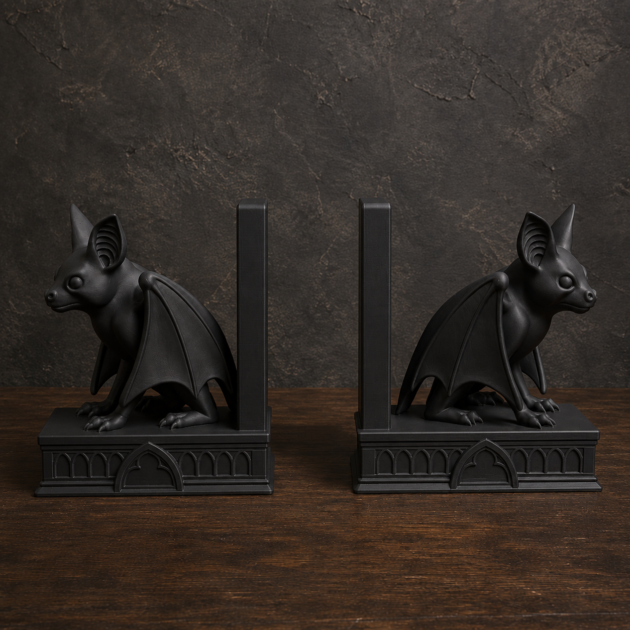 The Belfry Guard — Gothic Bat Bookend, Dark Academia Bookshelf Decor