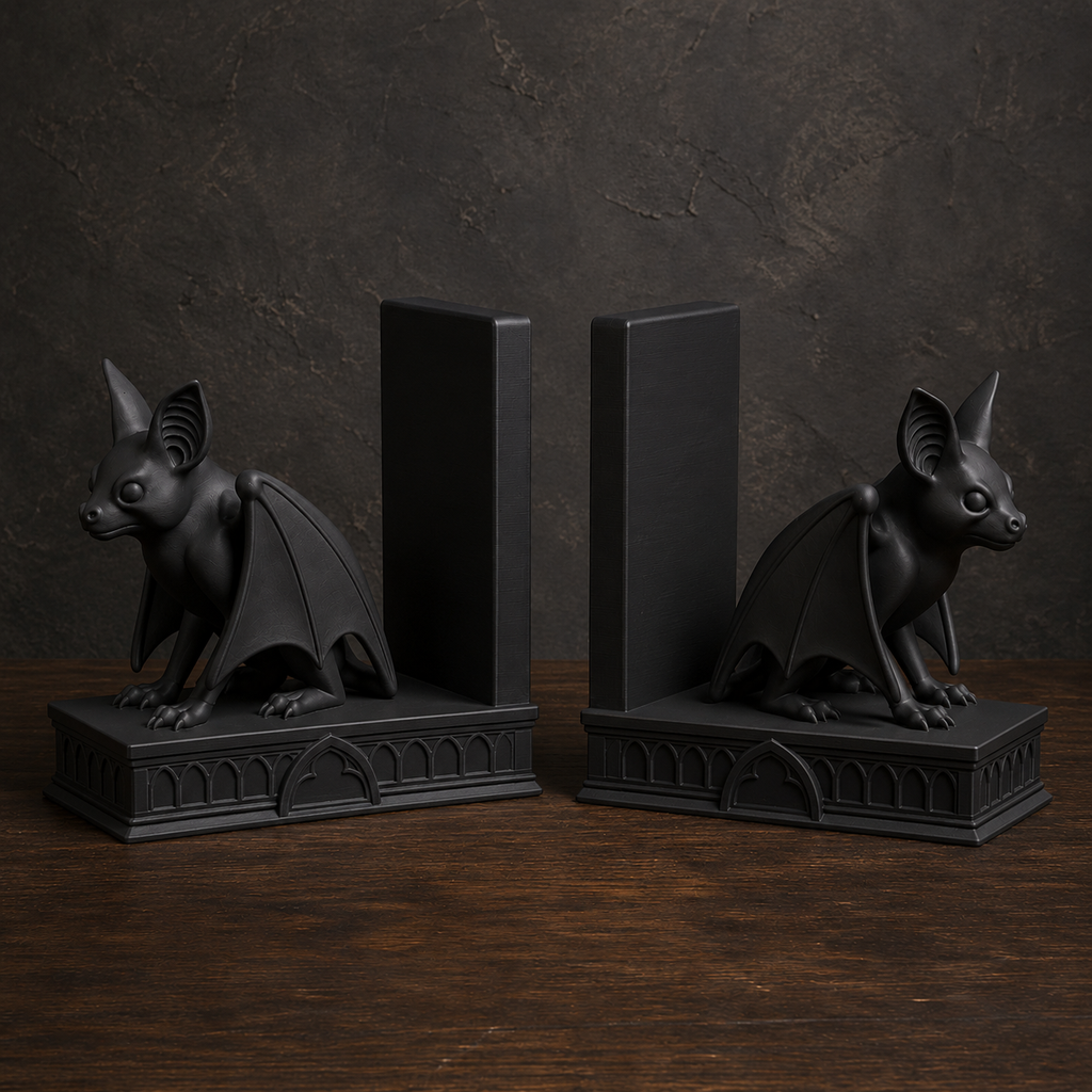The Belfry Guard — Gothic Bat Bookend, Dark Academia Bookshelf Decor