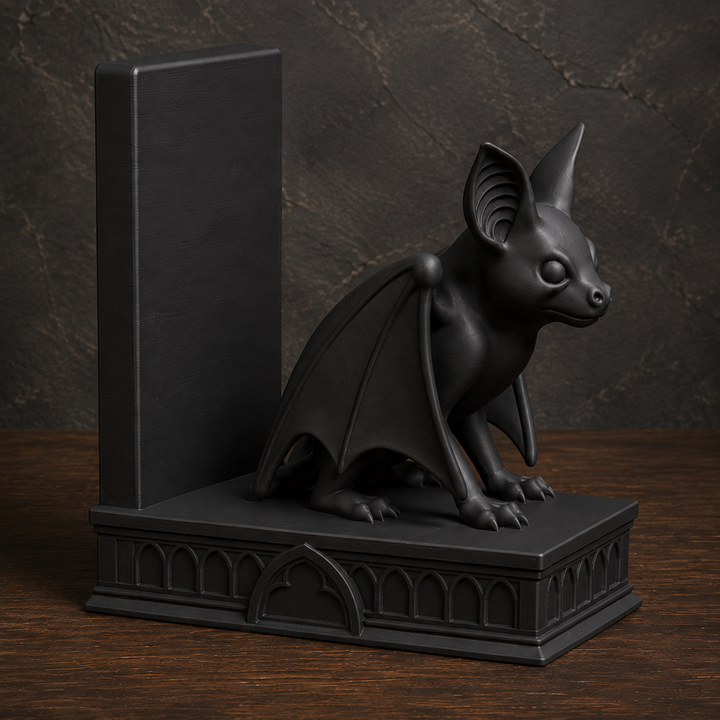 The Belfry Guard — Gothic Bat Bookend, Dark Academia Bookshelf Decor
