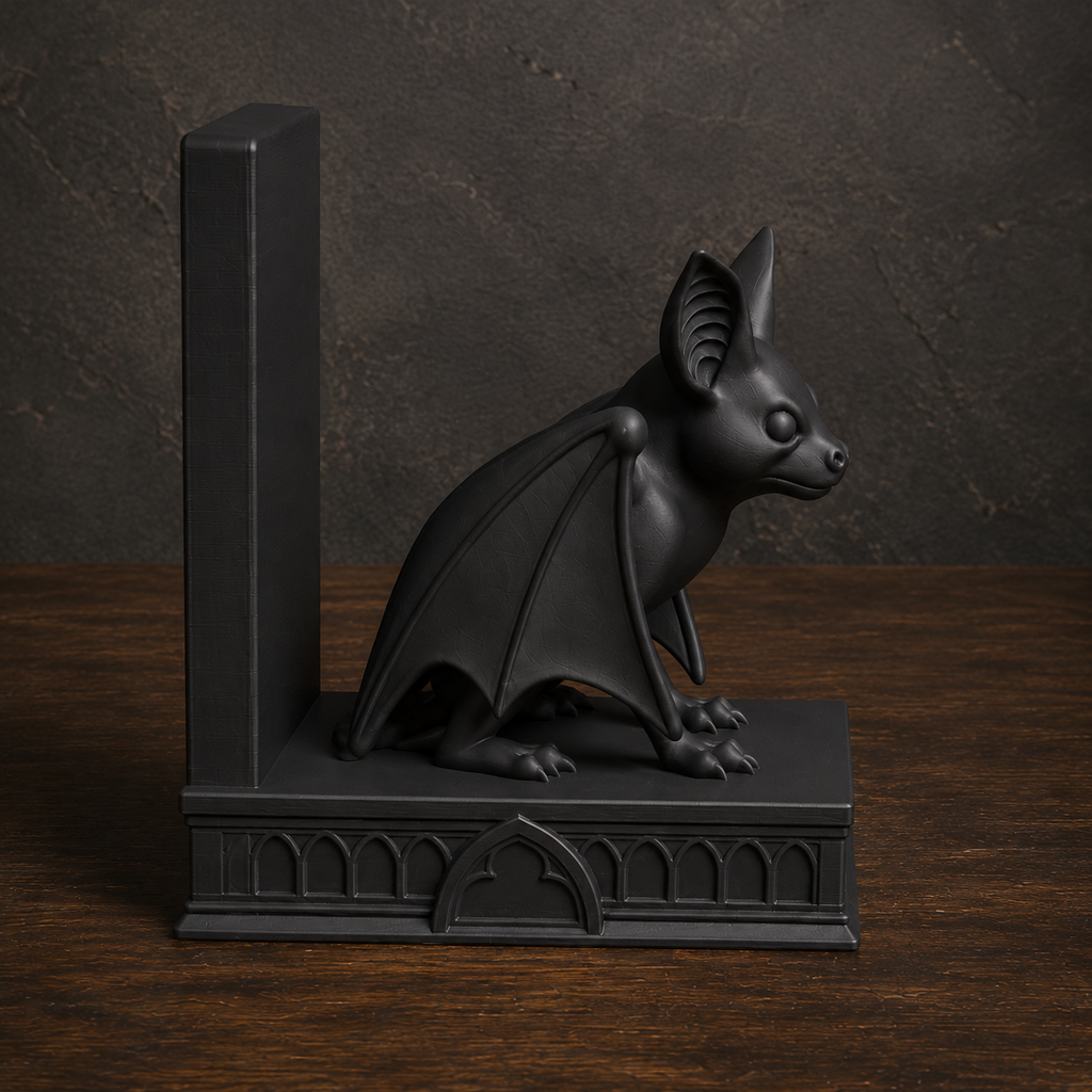 The Belfry Guard — Gothic Bat Bookend, Dark Academia Bookshelf Decor