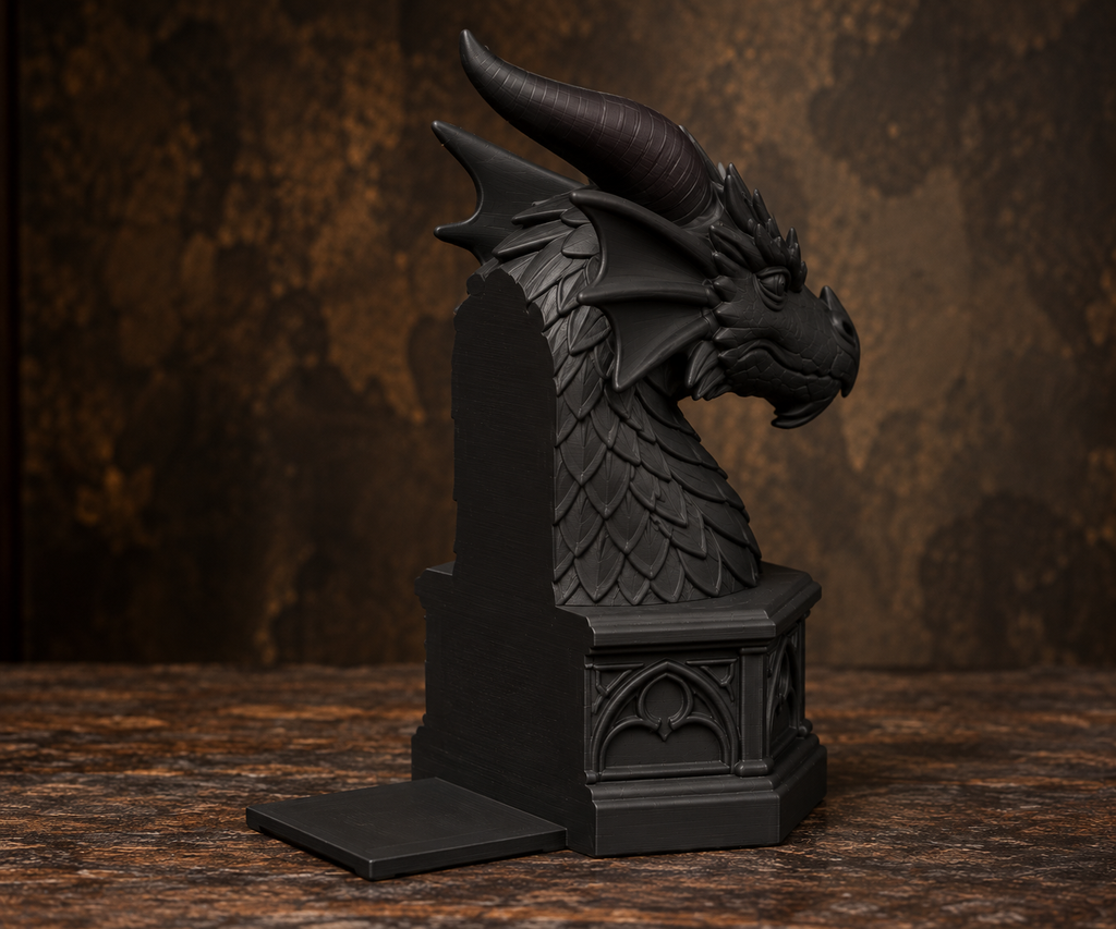 The Cloistered Drake — Dragon Cathedral Bookend, Gothic Fantasy Bookshelf Decor