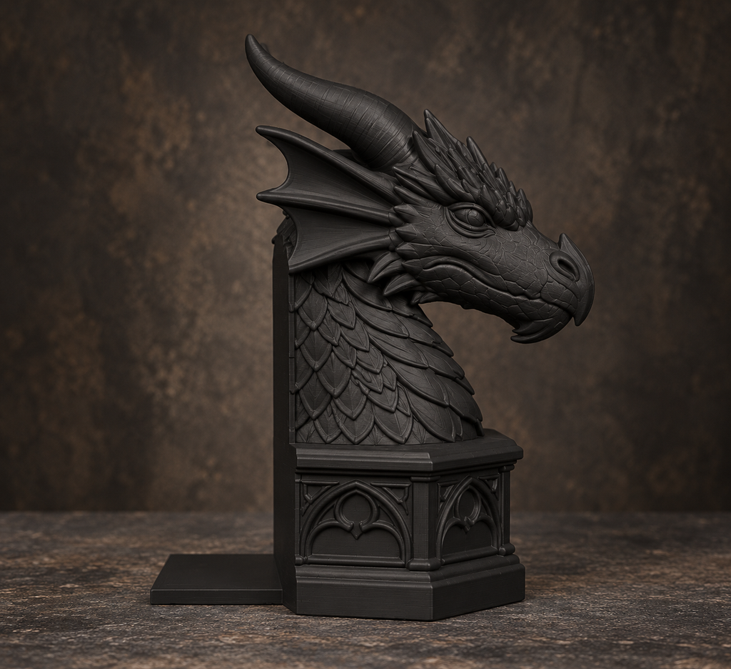 The Cloistered Drake — Dragon Cathedral Bookend, Gothic Fantasy Bookshelf Decor