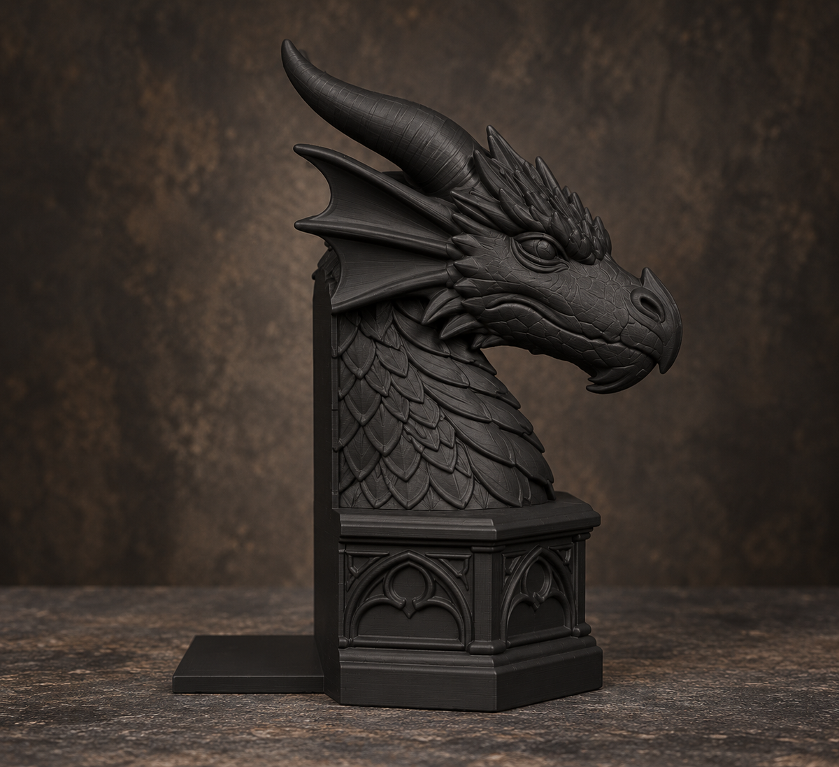The Cloistered Drake — Dragon Cathedral Bookend, Gothic Fantasy Bookshelf Decor