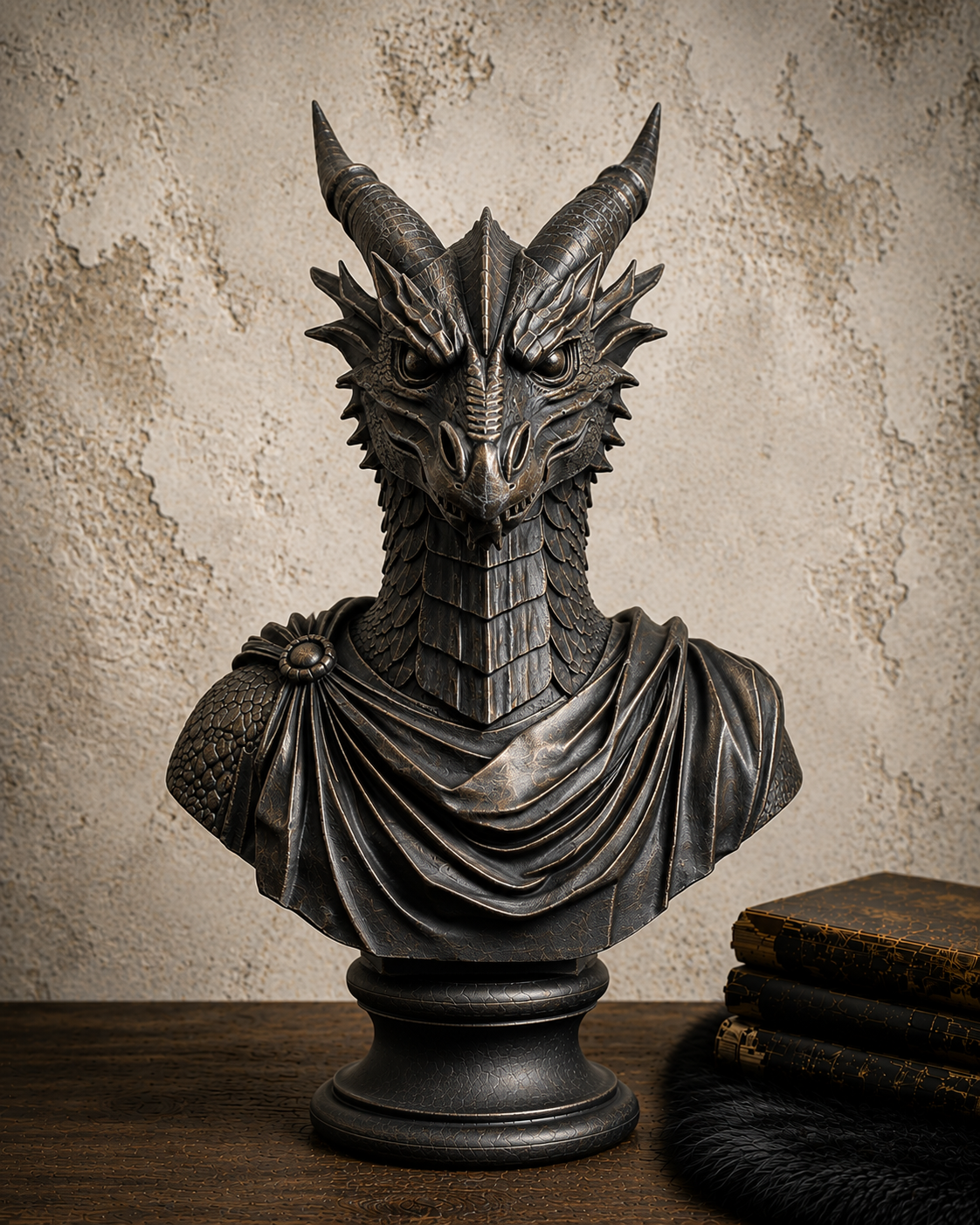 The Lorekeeper — Dragon Bust Statue, Gothic Bookshelf Decor, Hand-Painted