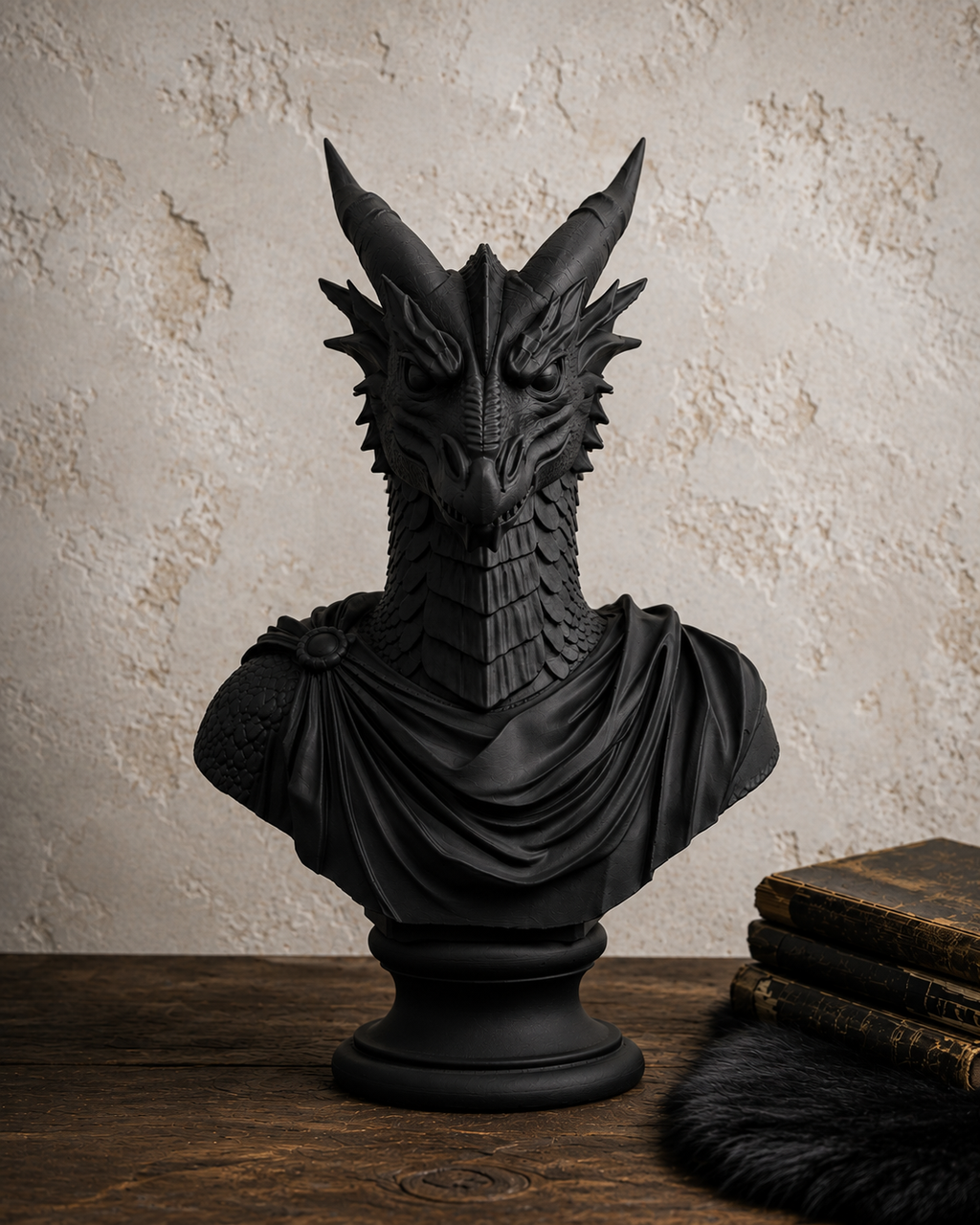 The Lorekeeper — Dragon Bust Statue, Gothic Bookshelf Decor, Hand-Painted