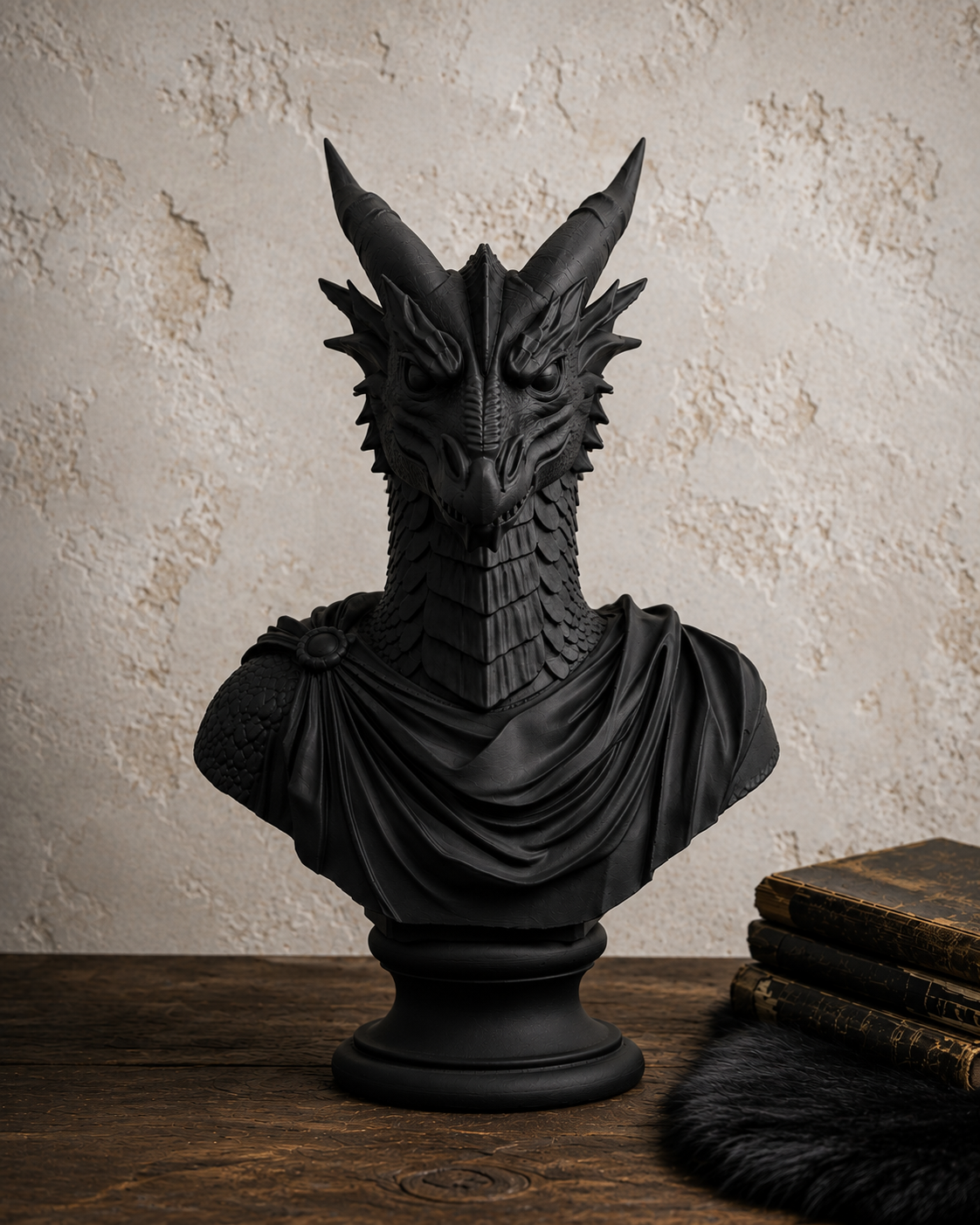 The Lorekeeper — Dragon Bust Statue, Gothic Bookshelf Decor, Hand-Painted