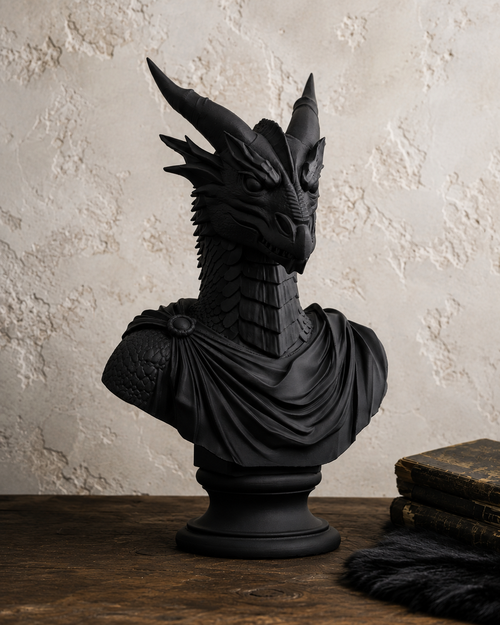 The Lorekeeper — Dragon Bust Statue, Gothic Bookshelf Decor, Hand-Painted