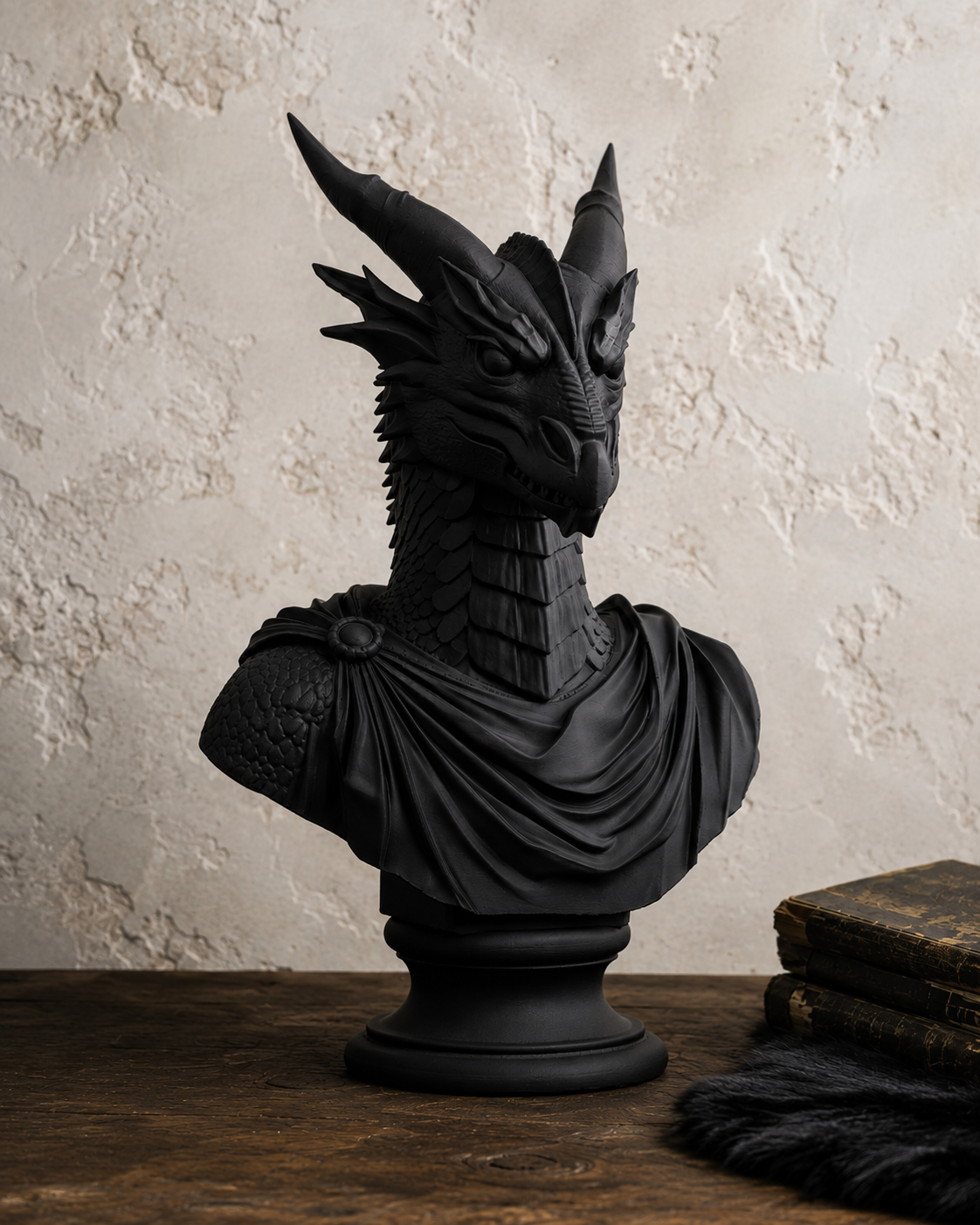 The Lorekeeper — Dragon Bust Statue, Gothic Bookshelf Decor, Hand-Painted