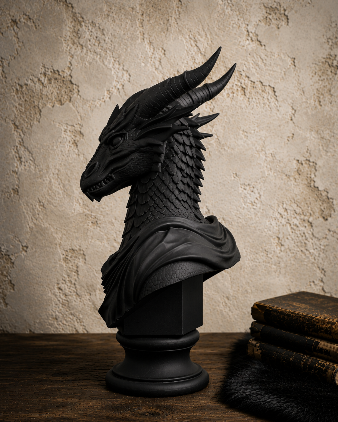 The Lorekeeper — Dragon Bust Statue, Gothic Bookshelf Decor, Hand-Painted