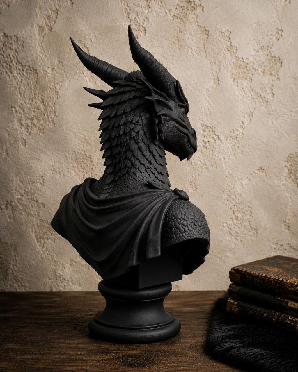 The Lorekeeper — Dragon Bust Statue, Gothic Bookshelf Decor, Hand-Painted