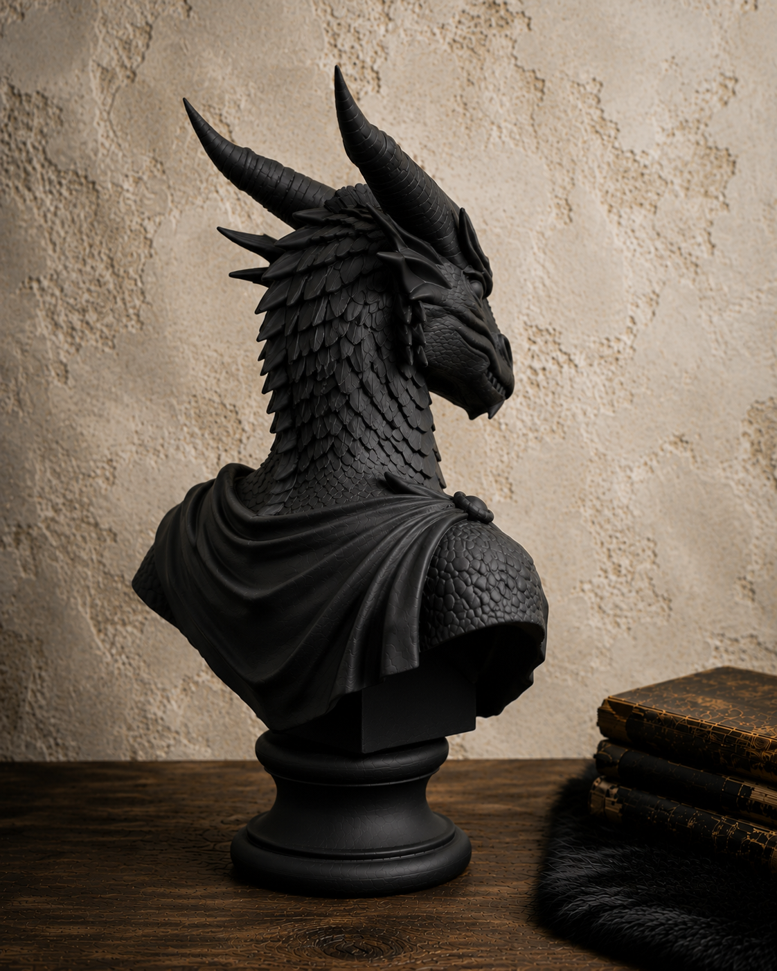 The Lorekeeper — Dragon Bust Statue, Gothic Bookshelf Decor, Hand-Painted