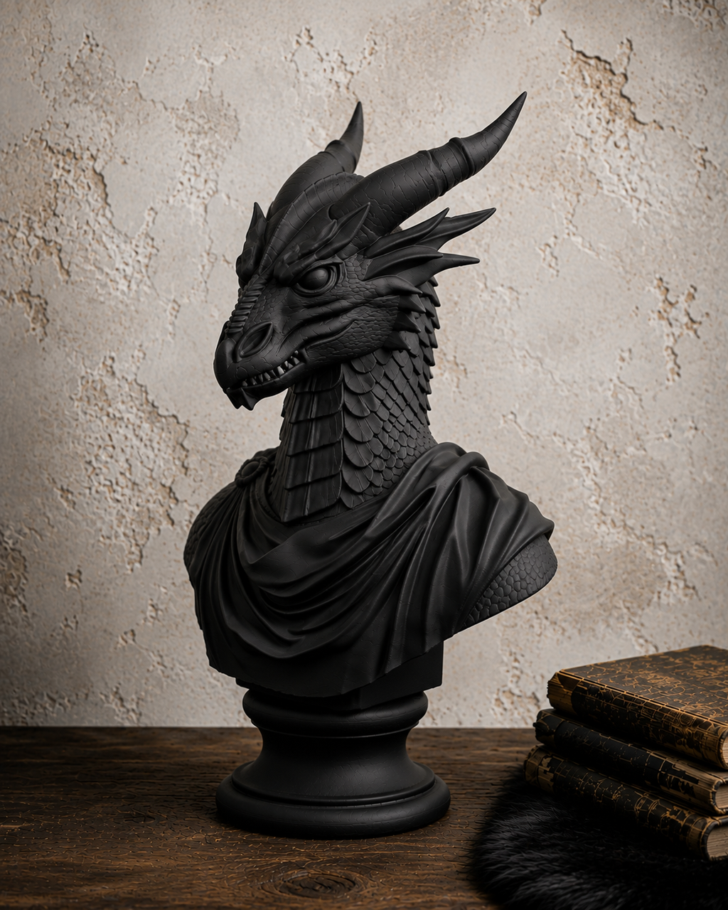 The Lorekeeper — Dragon Bust Statue, Gothic Bookshelf Decor, Hand-Painted