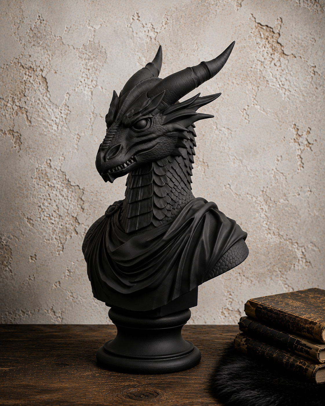 The Lorekeeper — Dragon Bust Statue, Gothic Bookshelf Decor, Hand-Painted