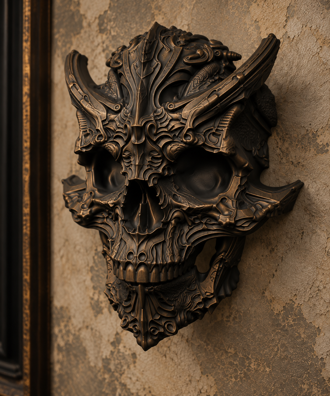 The Horned Relic — Demon Skull Wall Mount, Gothic Memento Mori Decor