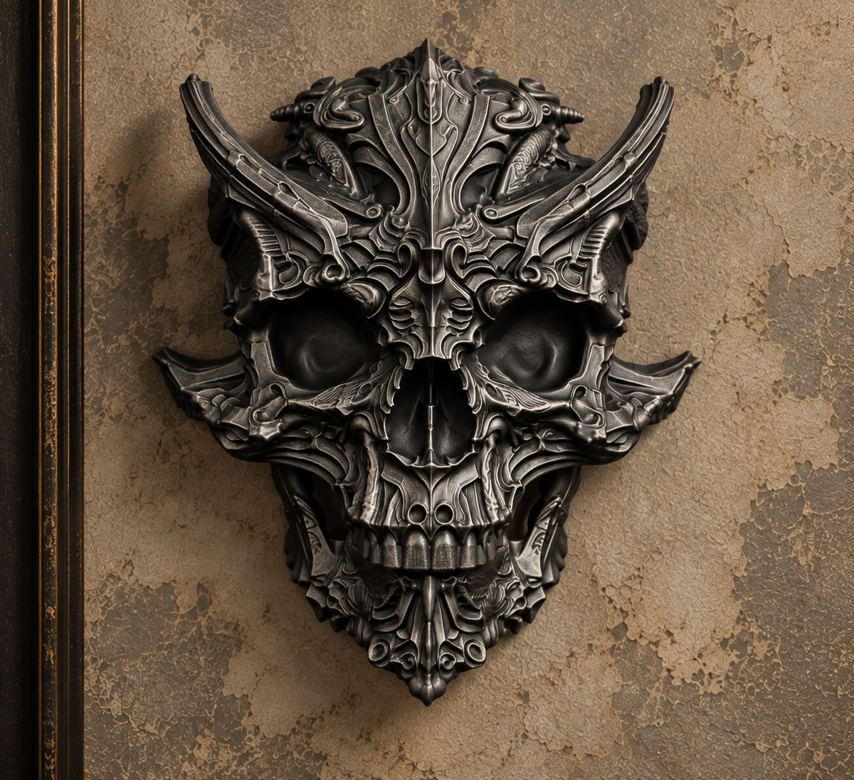 The Horned Relic — Demon Skull Wall Mount, Gothic Memento Mori Decor