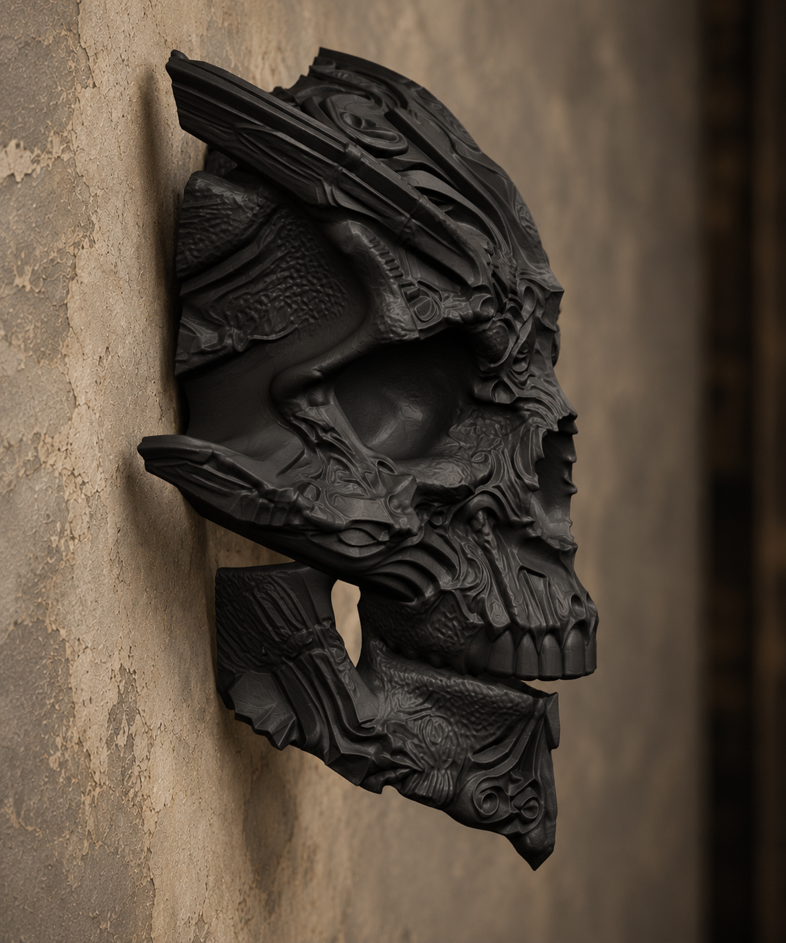 The Horned Relic — Demon Skull Wall Mount, Gothic Memento Mori Decor