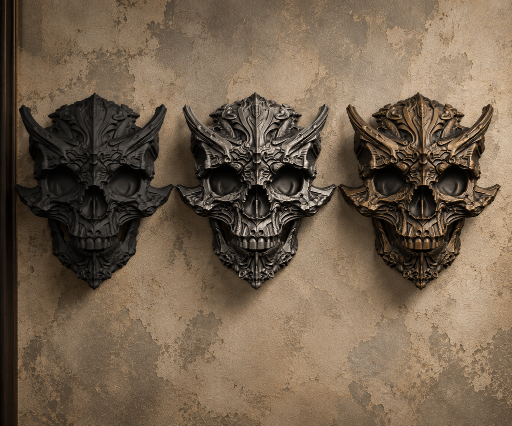 The Horned Relic — Demon Skull Wall Mount, Gothic Memento Mori Decor