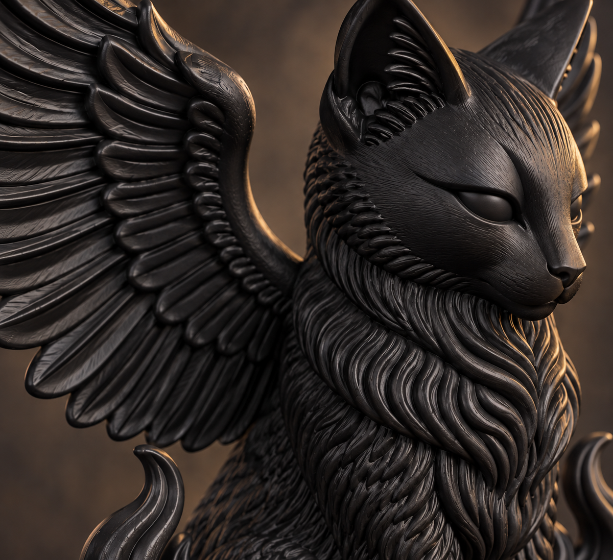The Familiar — Winged Black Cat Figurine, Witchy Halloween Shelf Decor