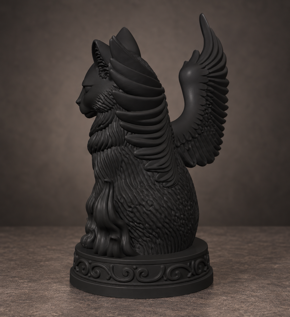 The Familiar — Winged Black Cat Figurine, Witchy Halloween Shelf Decor