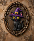 The Familiar's Ward — Witch Cat Wall Plaque, Gothic Halloween Wall Decor
