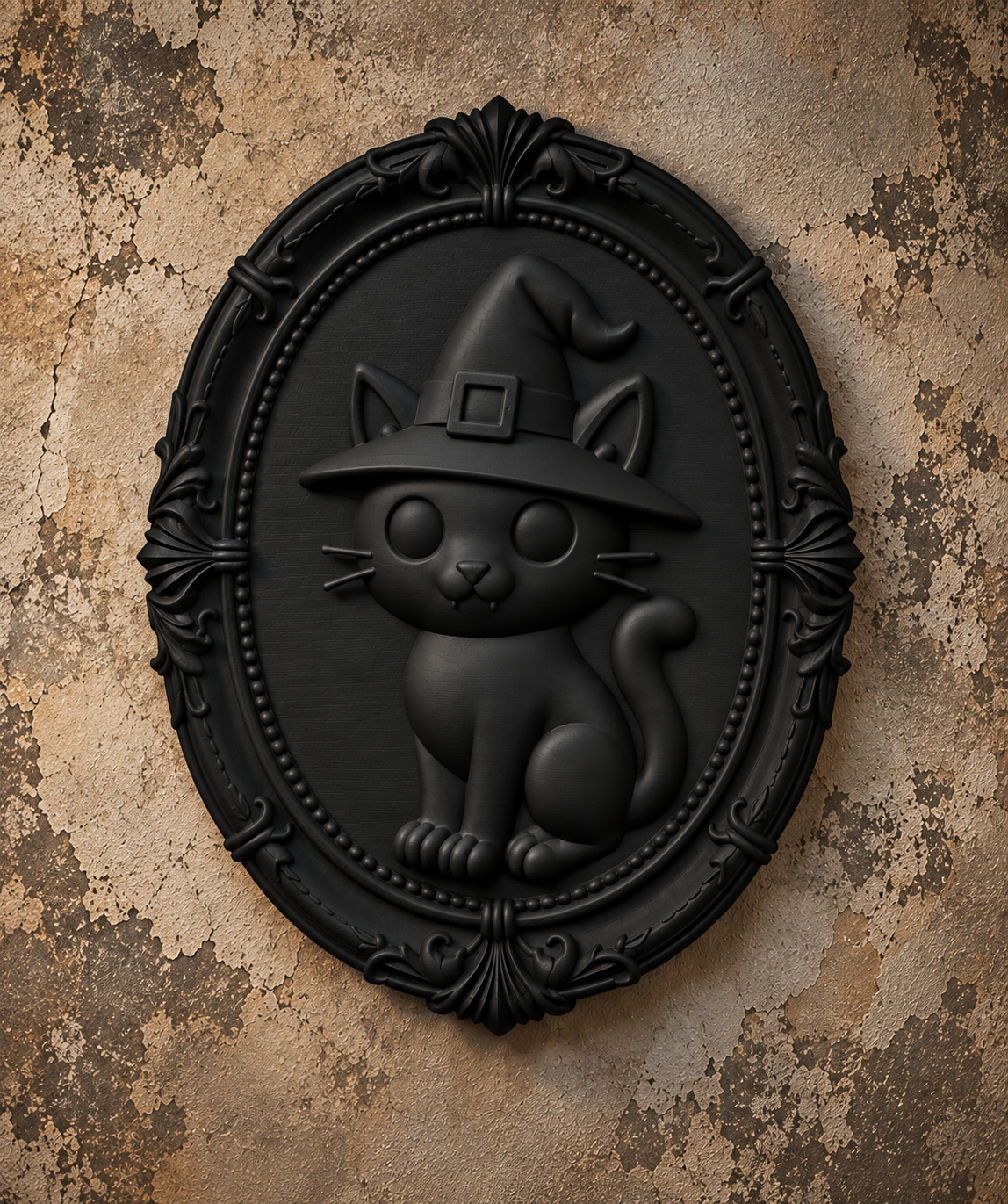 The Familiar's Ward — Witch Cat Wall Plaque, Gothic Halloween Wall Decor