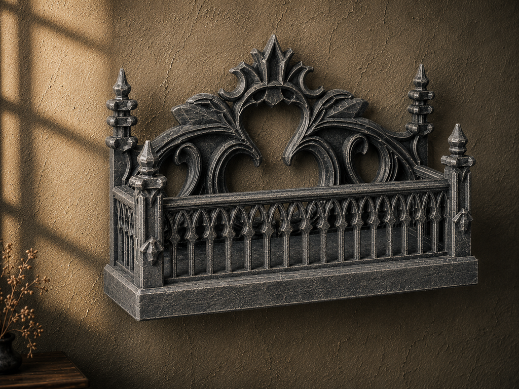 The Thorned Grove — Botanical Gothic Wall Shelf, Leaf Crystal Shelf, Hand-Painted