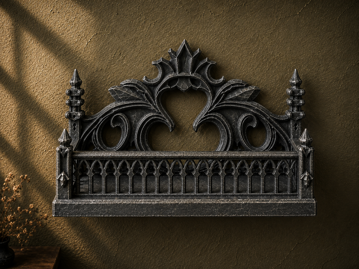 The Thorned Grove — Botanical Gothic Wall Shelf, Leaf Crystal Shelf, Hand-Painted